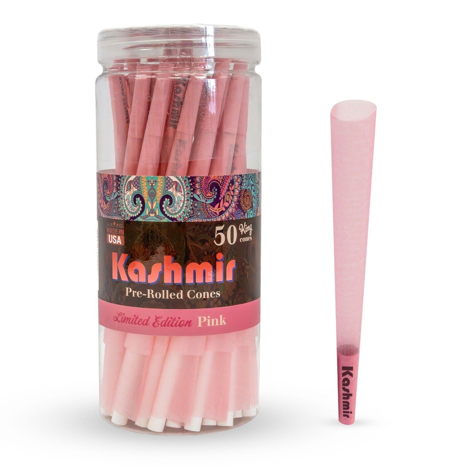 Pre Rolled Cones Pink King Size Natural Rolling Paper Cones 50 Pack by Kashmir