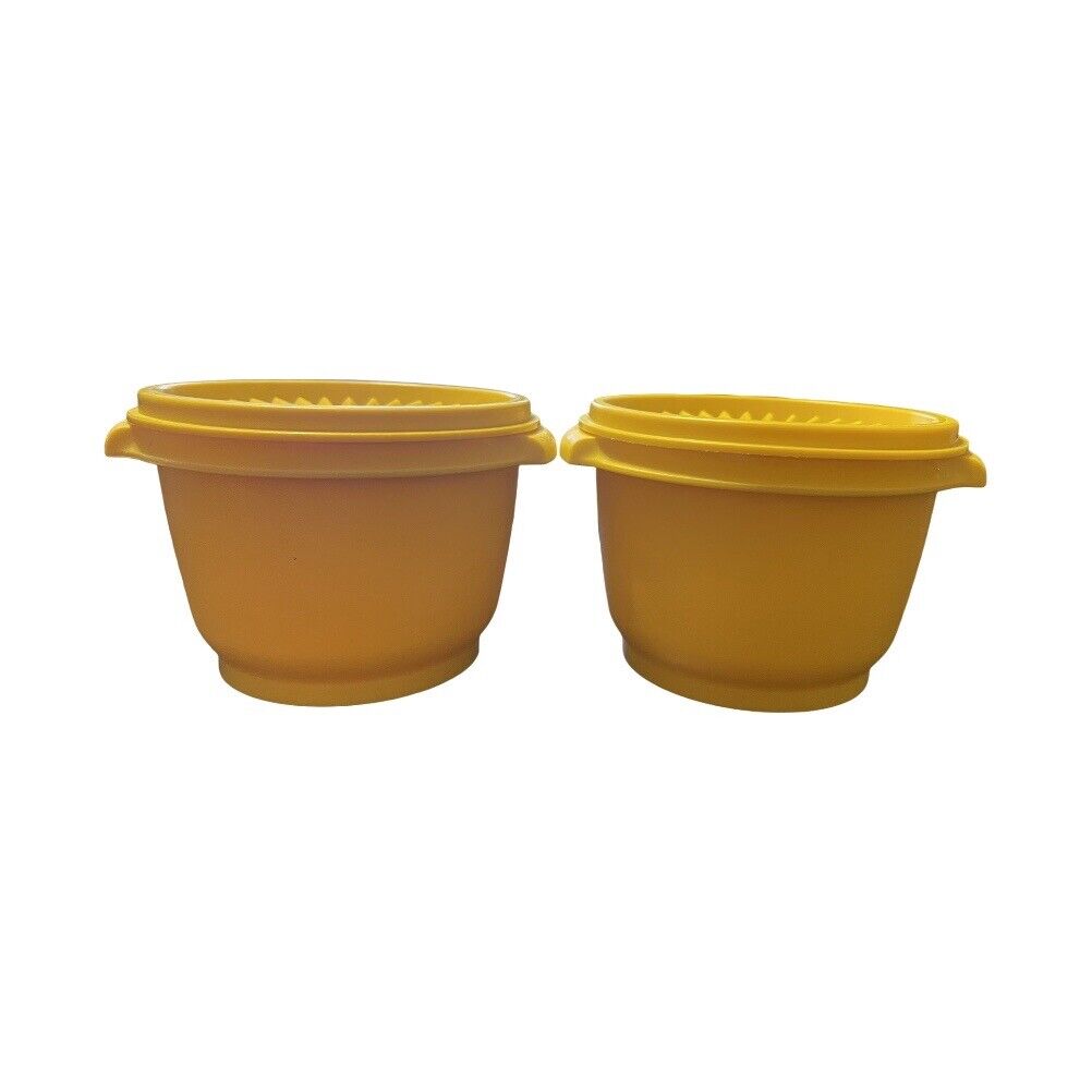 Vintage Tupperware Servalier Mustard Yellow Set Of 2 - 886 Storage Bowls