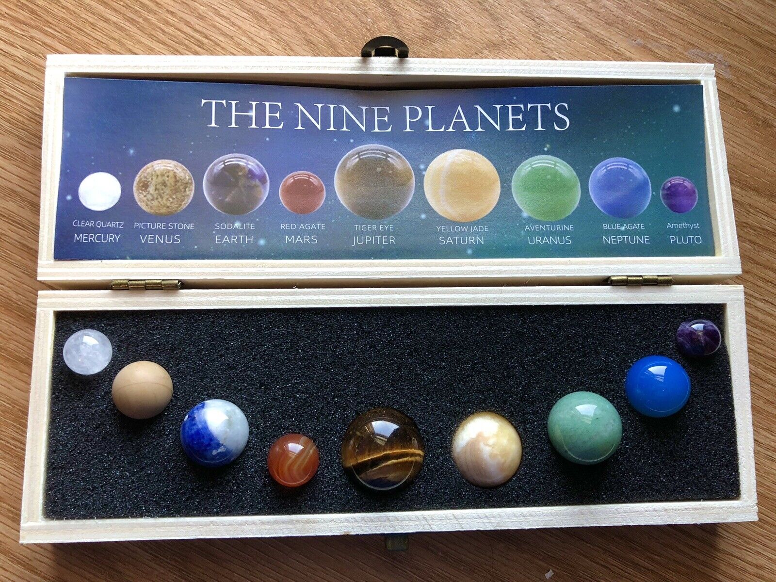 Natural Quartz Stone Sphere Nine Planets of The Solar System Crystal Gift Box