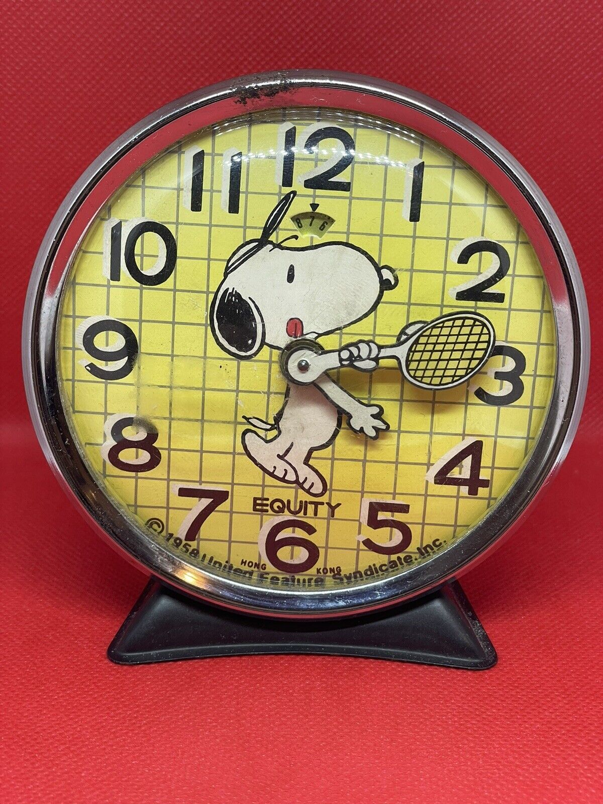 Vintage 1958 Equity Snoopy Peanuts Tennis Alarm Clock - Not Working - SNOOPY