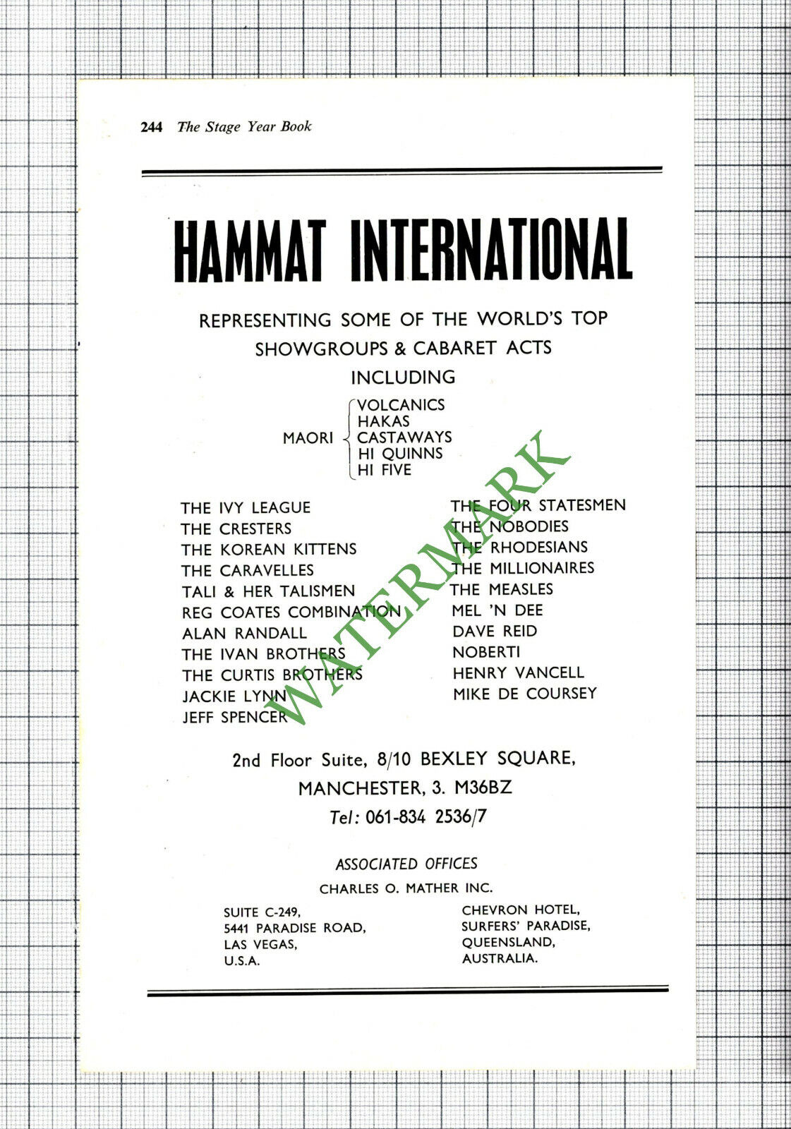 Hammat International Manchester Charles Mather  Advert - 1968 Cutting