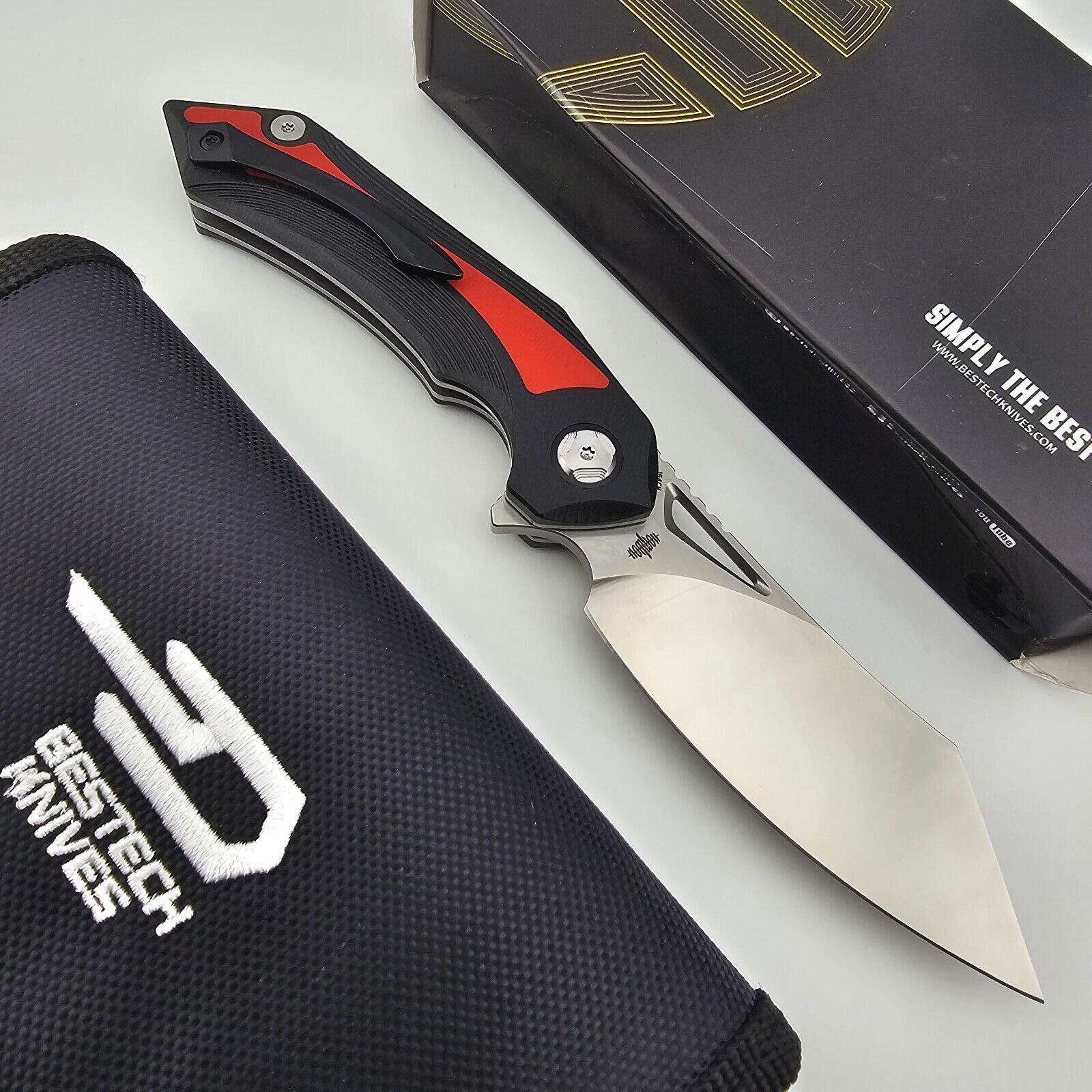 Bestech Kombou Kasta Folding Knife Black & Red G10 Handles 154CM Blade BG45C