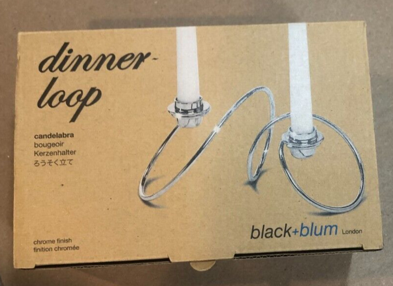 Black+Blum Dinner Loop Candelabra Candle Holder Base Chrome Finish NEW IN BOX