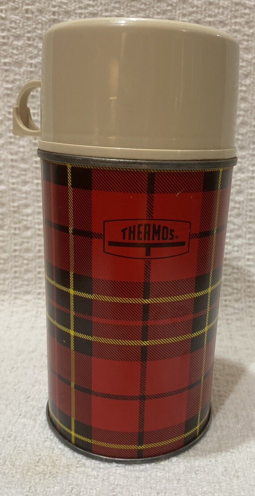THERMOS Half Pint Size Bottle with Red Plaid Pattern USA Vintage