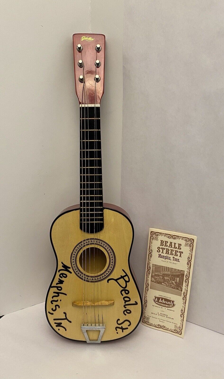 Vintage Goodlin 23” Guitar w/Pamphlet Beale Street Memphis Tennessee