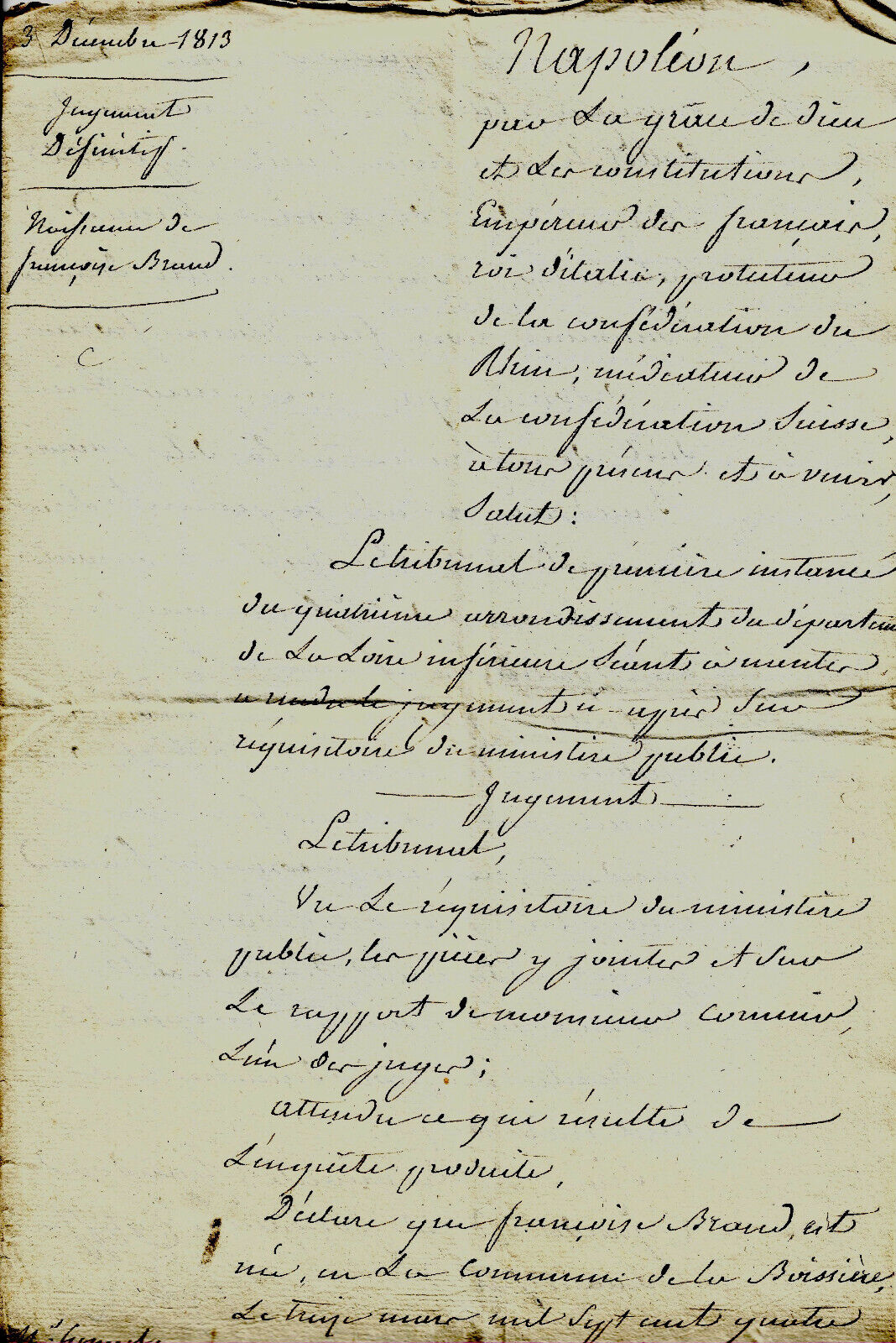 1813 Court Of Nantes Certificate D\'État-civil Of La Boissière Braud February