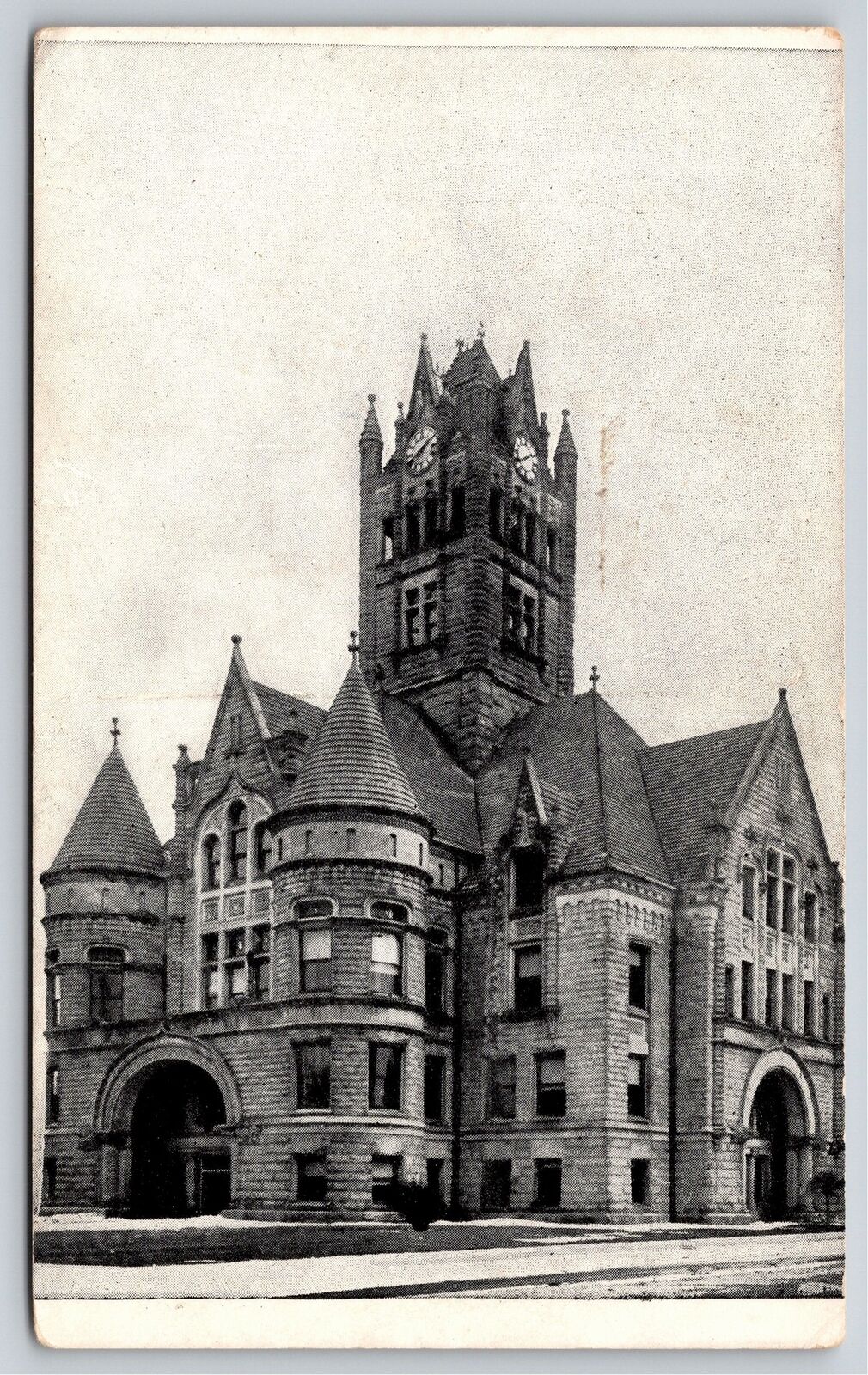 Greenfield Indiana~Courthouse Building On Corner B&W~Vintage Postcard