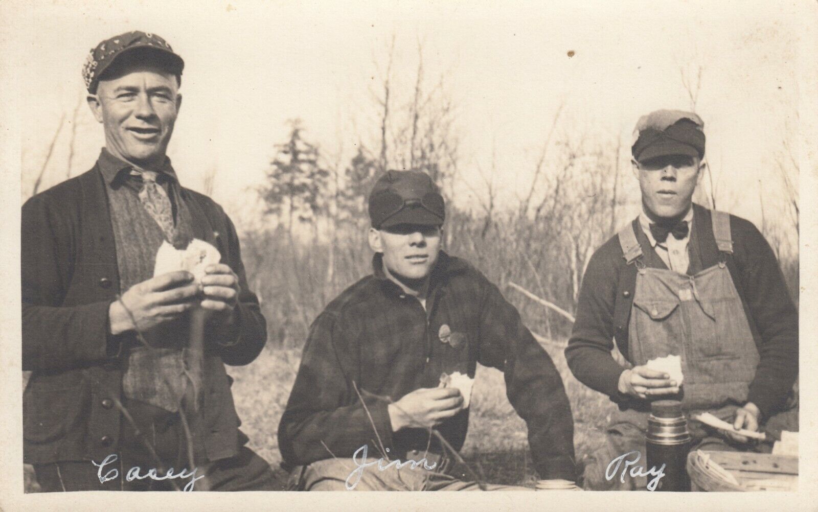 Antique Real Photo RPPC post card Interesting - 3 Men workers ? Casey Jim Ray