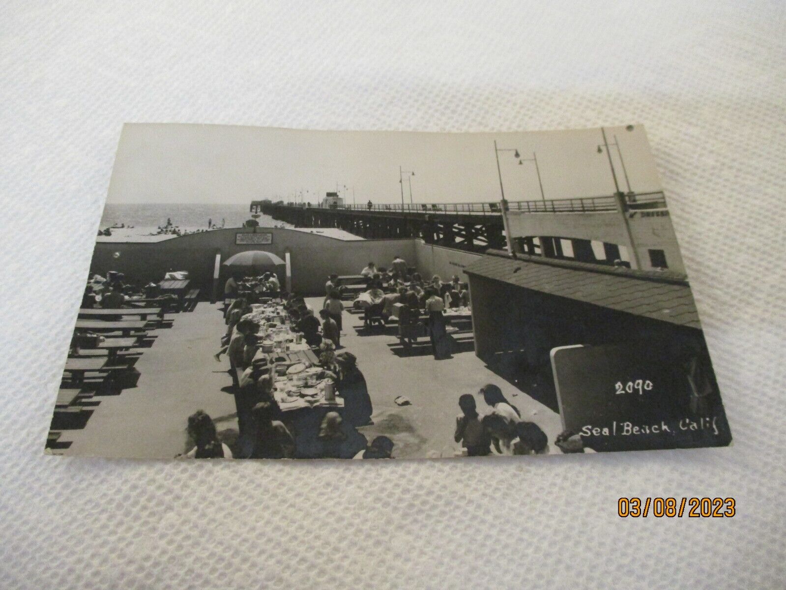 RPPC, Seal Beach CA California  MUNICIPAL PIER Picnic Tables  1954 Postcard