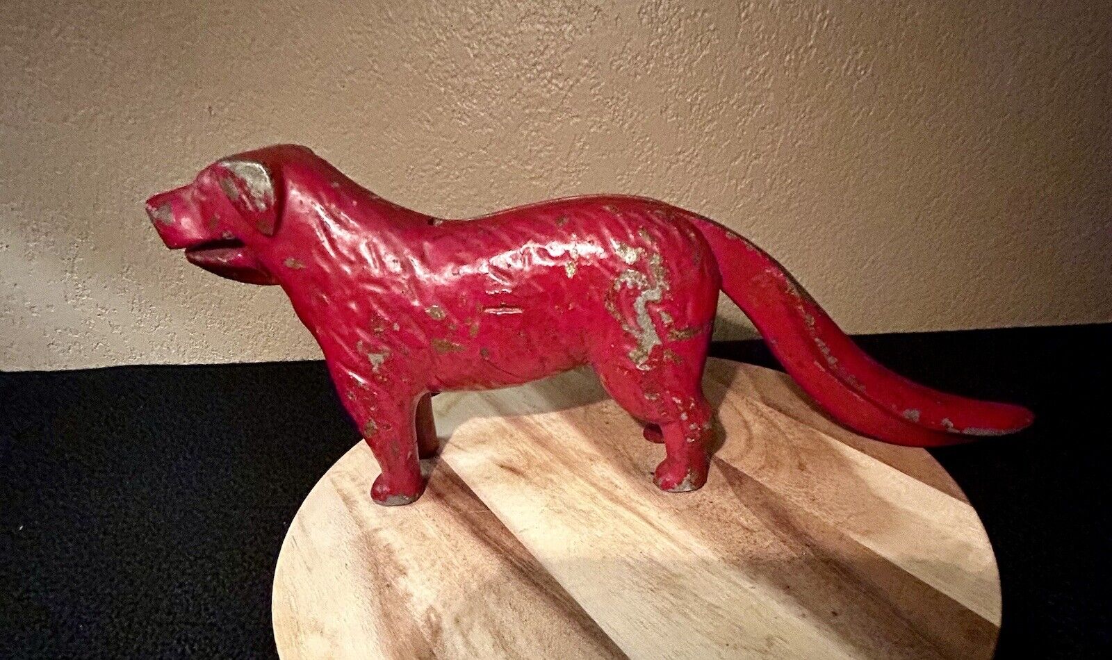 Vintage Antique Rare Cast Iron Dog Nutcracker Red Porcelain Enamel Finish.