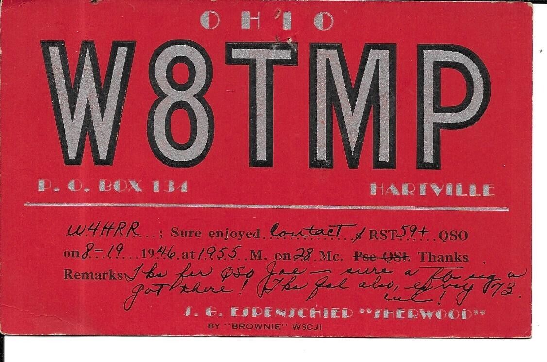 QSL 1946 Hartville   Ohio     radio card