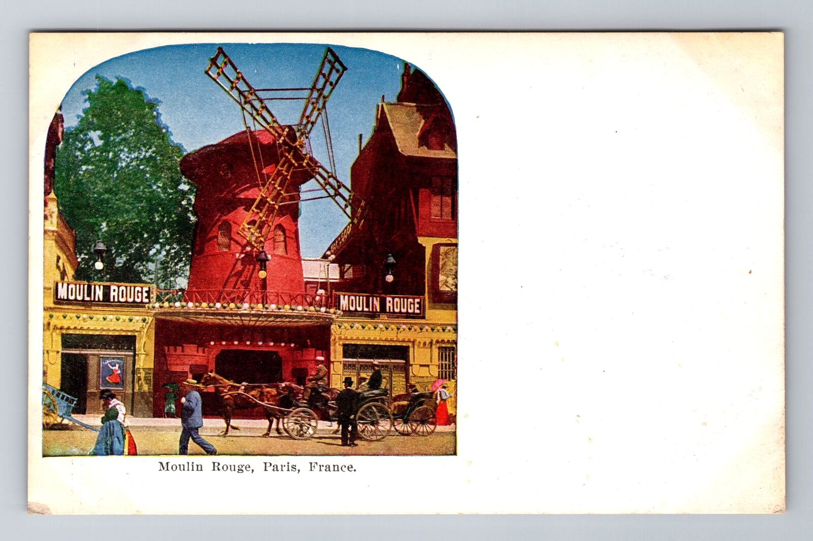 Paris-France, Moulin Rouge, Antique, Vintage Souvenir Postcard