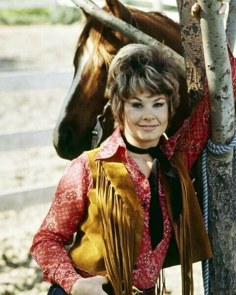 Anne Baxter smiling next to her horse circa later 1960's era 11x17 poster