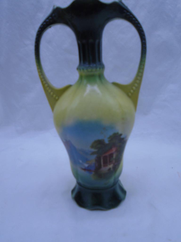 Antique hand Painted 2 Handled Vase Signed 8\