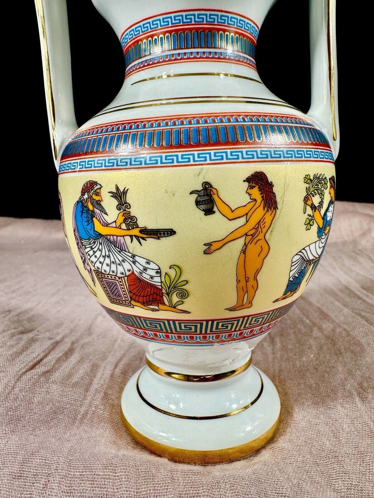 Rare Hand Made Spyropoulos White 24K Gold Vase Made in Greece w/ Handles 8”H