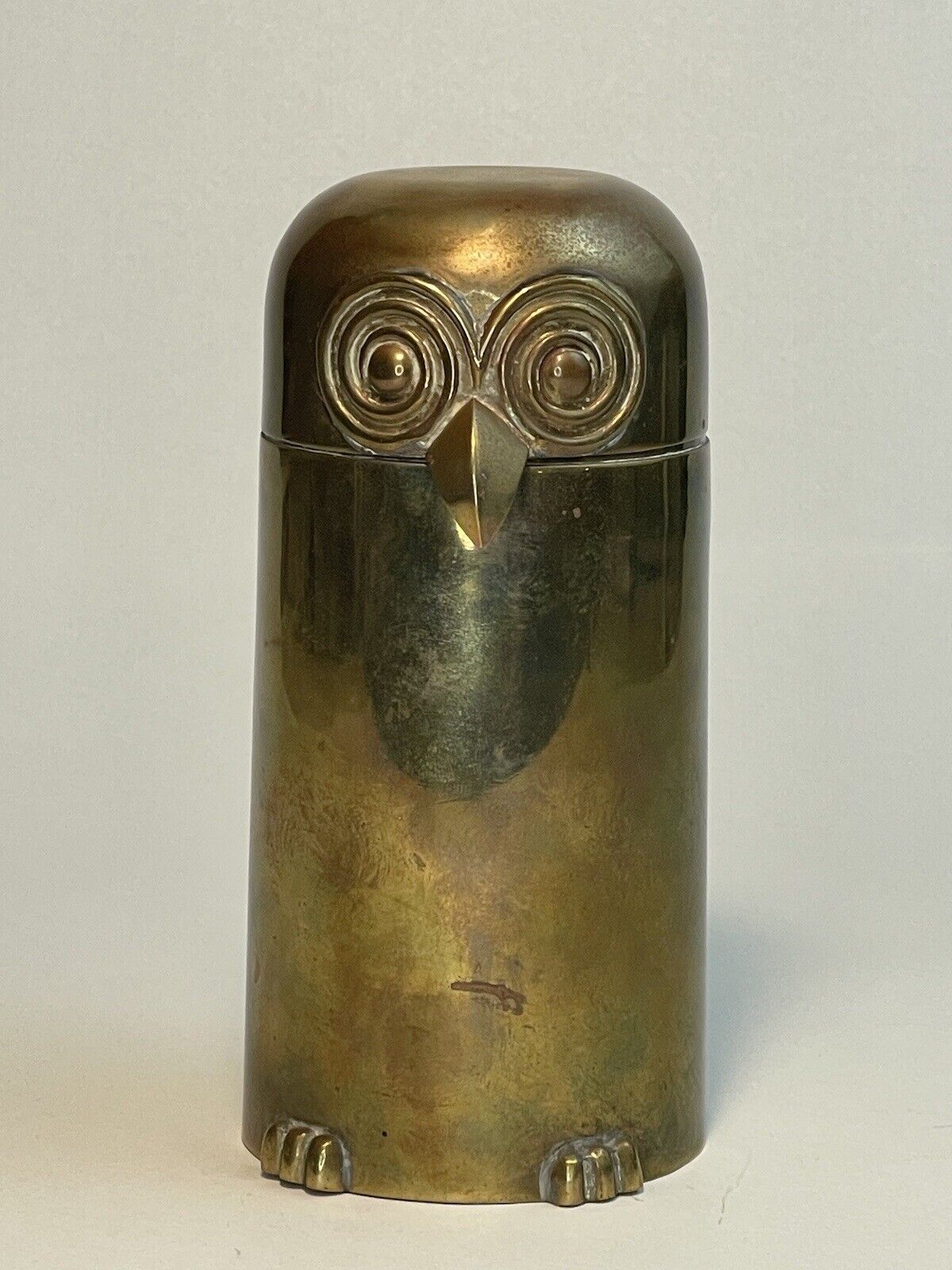 Raymor Italy Modernist Brass Owl Jar/Canister Figurine