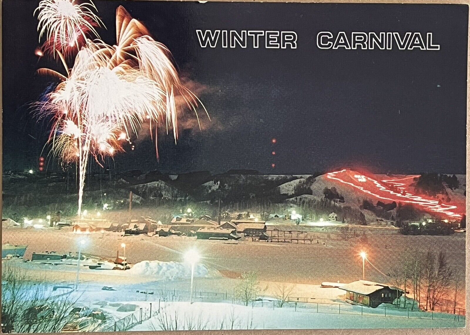 Houghton Hancock Michigan Winter Carnival Fireworks Night View 6x4 Postcard