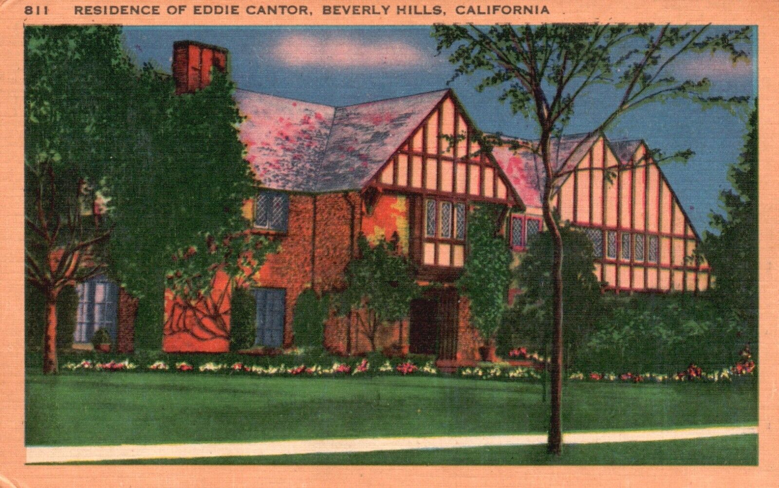 Beverly Hills, CA, Residence of Eddie Cantor, Linen Vintage Postcard e7583