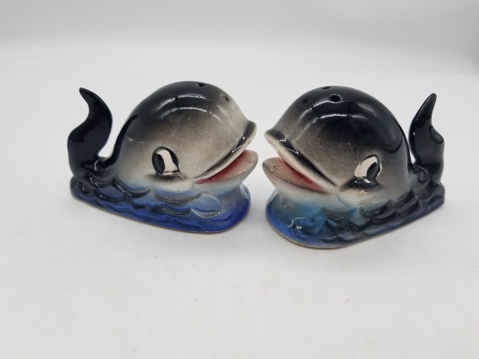 Vintage Japan Salt & Pepper Shakers Anthropomorphic Whales CUTE