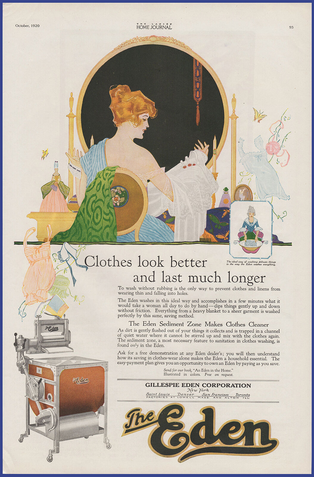 Vintage 1920 THE EDEN Electric Washing Machine Appliance Laundry 1920\'s Print Ad