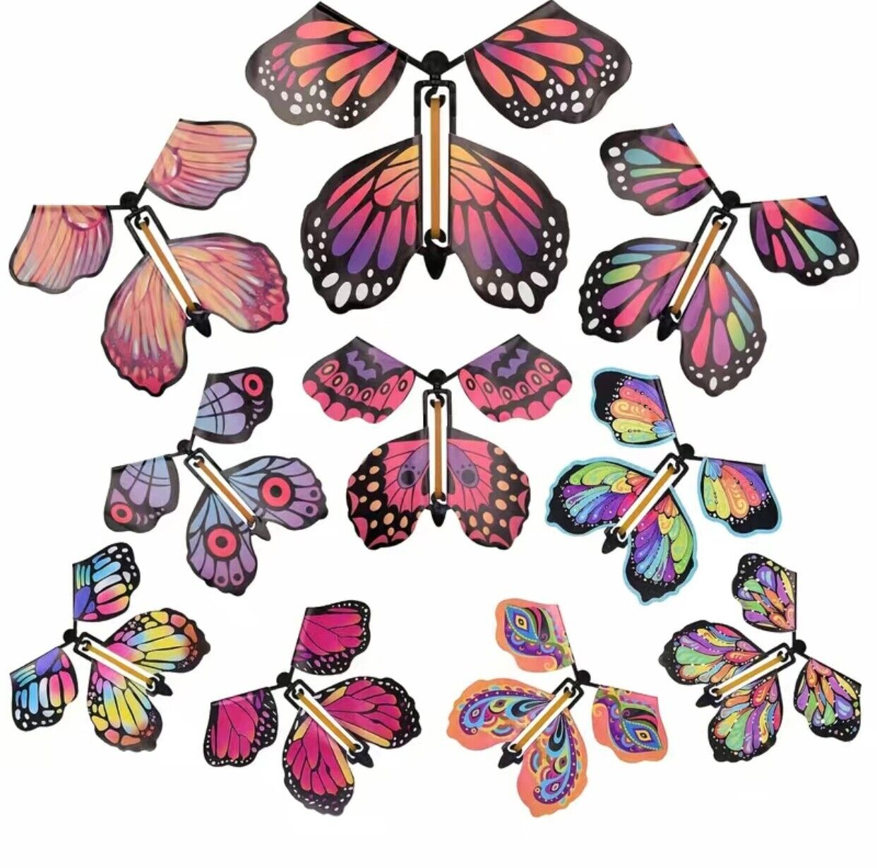 Magic Flying Butterfly Flutter Flyers Toys Random Color Wind Up Elastic Band 1pc