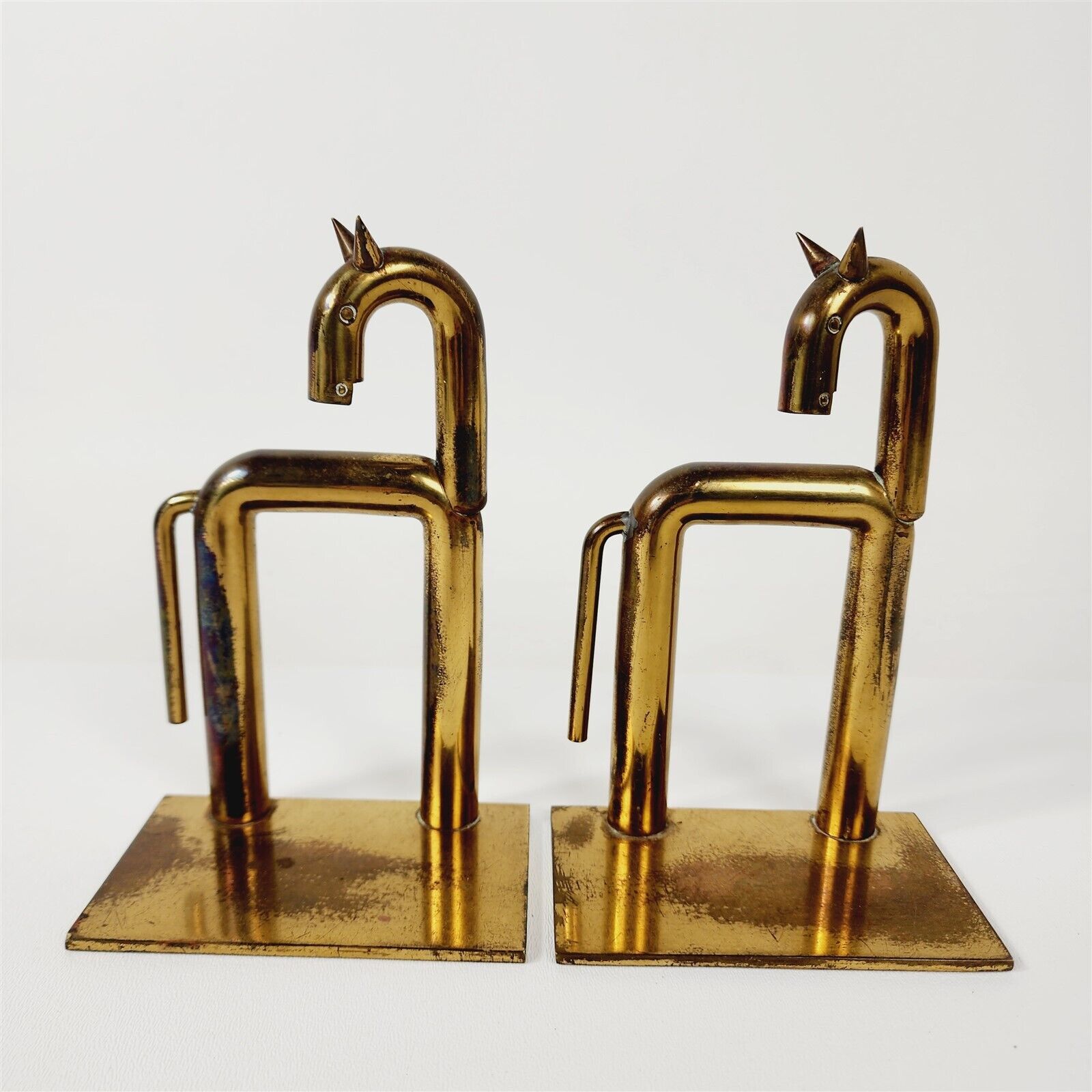 Pair of Vintage Walter Von Nessen Modernist Art Deco Copper Horse Bookends