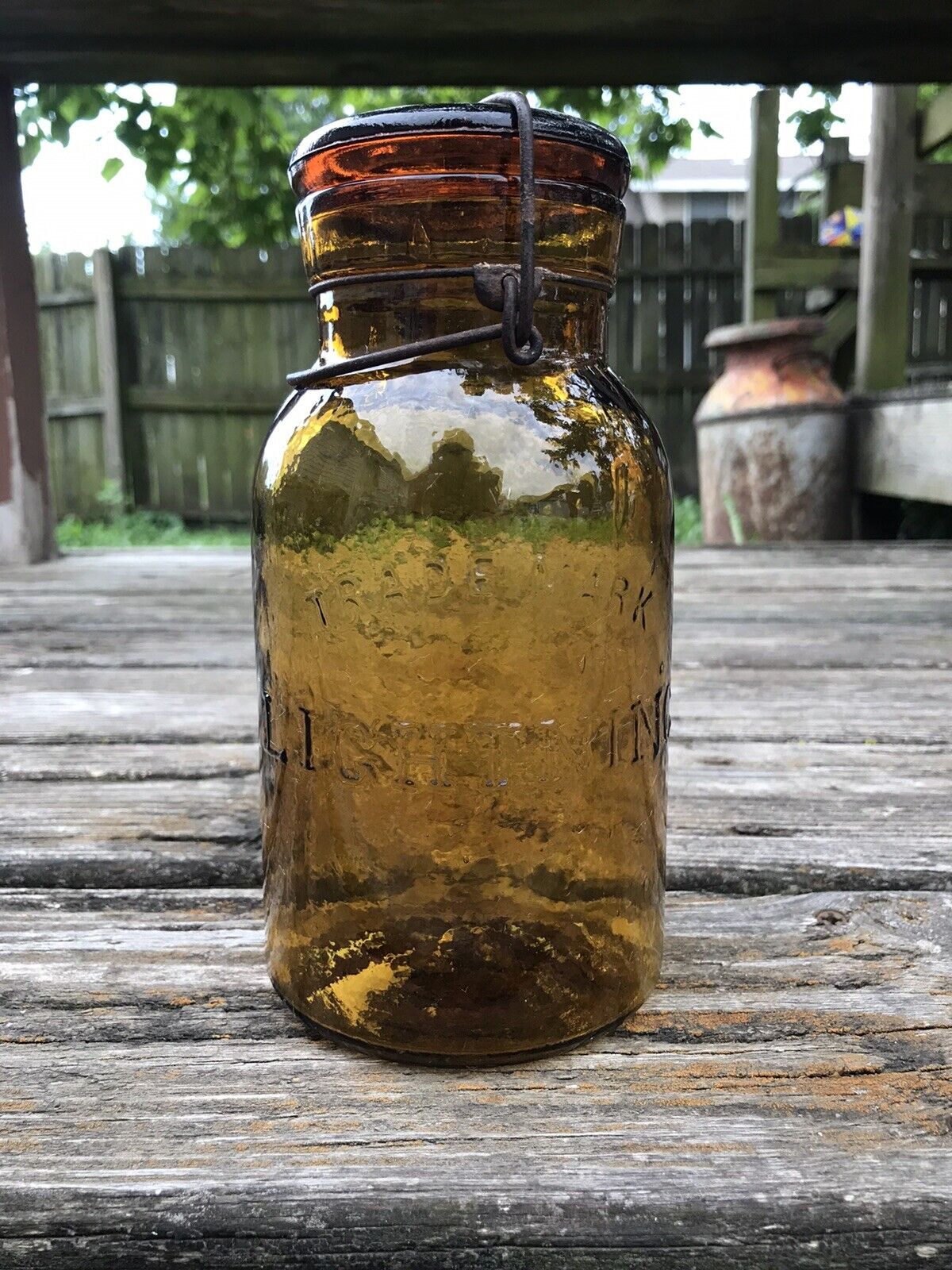 Antique Golden Amber Quart Trademark Lightning Putnam Mason Fruit Jar  #241