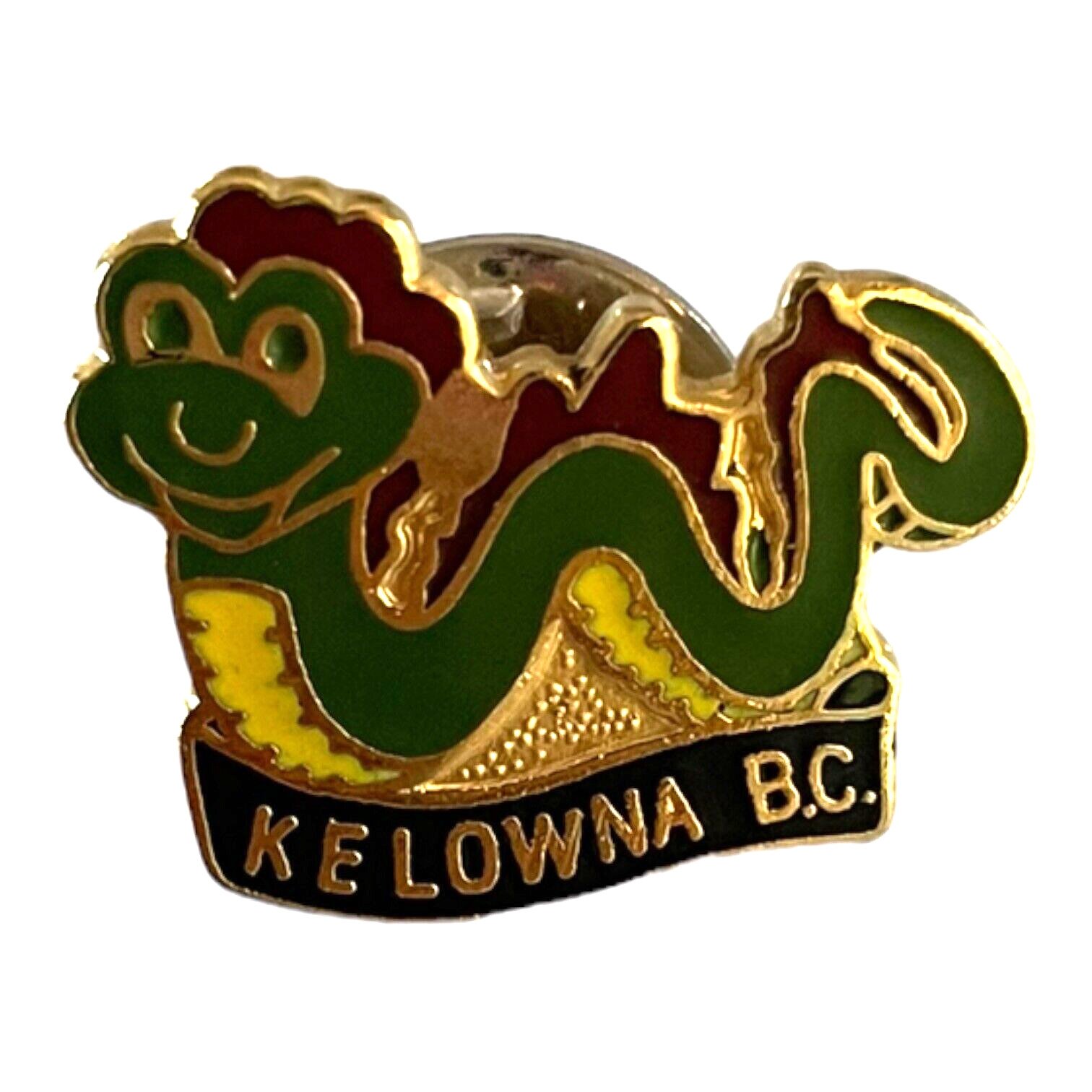Kelowna B.C. Souvenir Travel Pin Vtg Cloisonne Enamel & Metal Lapel Pin Snake
