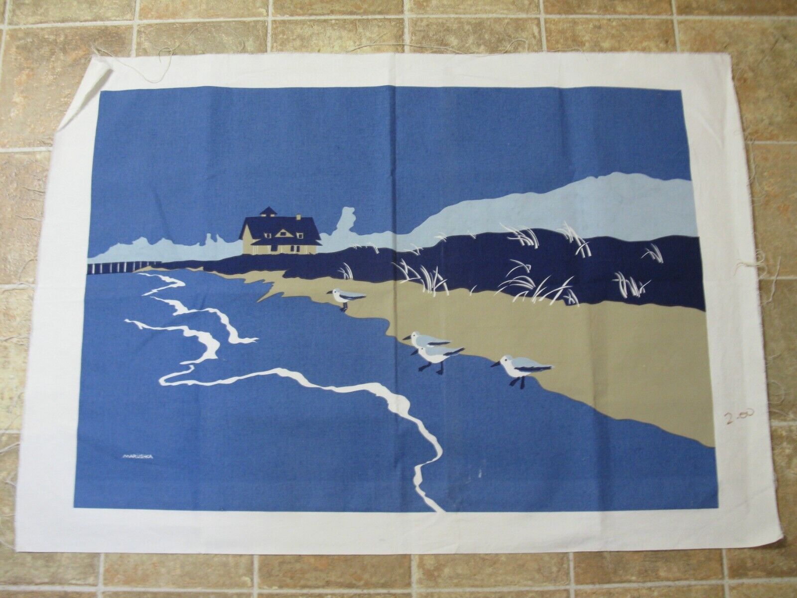 MARUSHKA Silkscreen Canvas Print Beach House Scene 1970\'s Unframed GORGEOUS