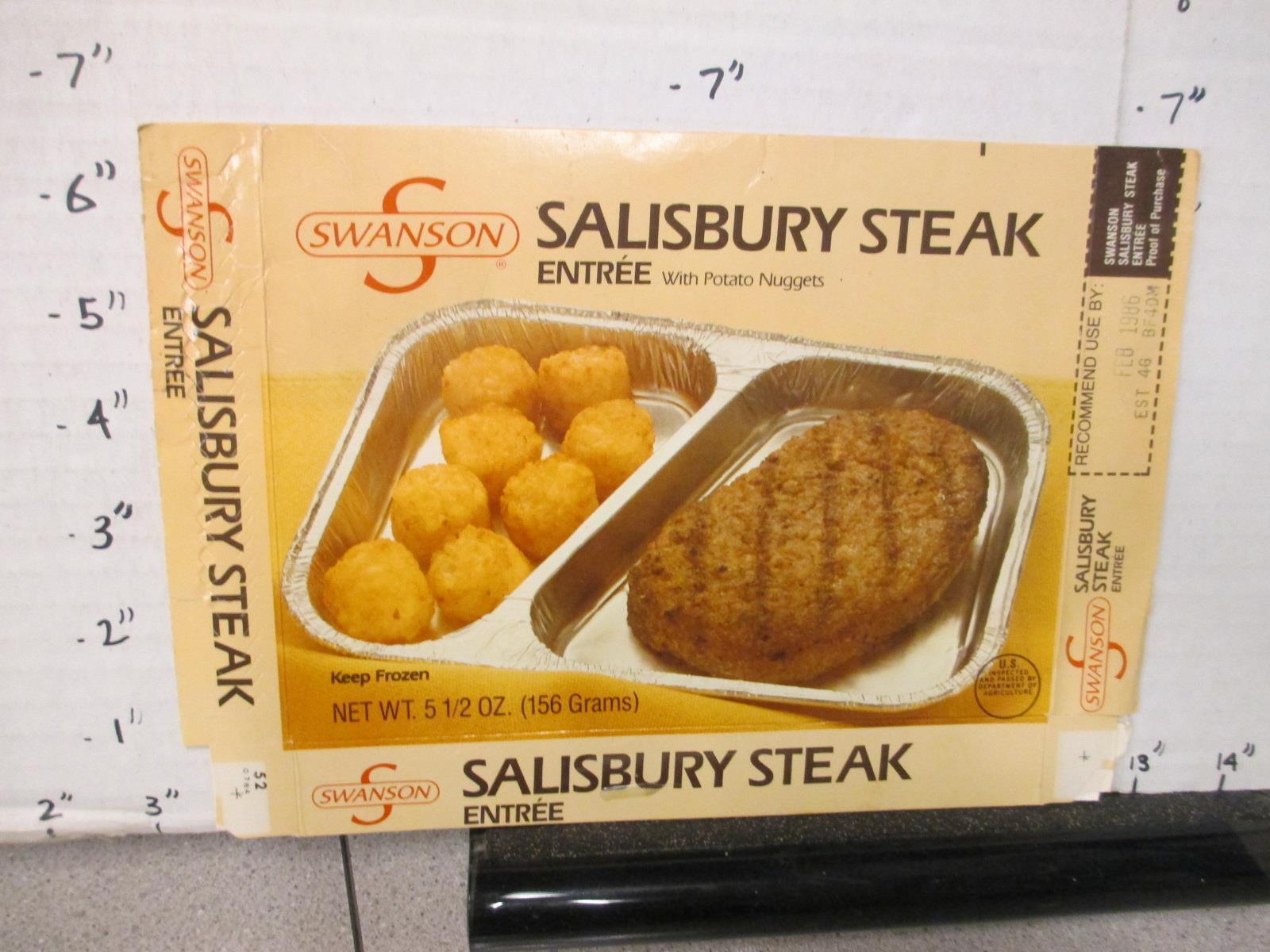 SWANSON 1985 TV dinner microwave food box SALISBURY STEAK tater tots nuggets B