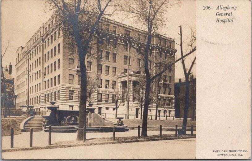 c1900s PITTSBURGH, PA RPPC Real Photo Postcard ALLEGHENY HOSPITAL Street View
