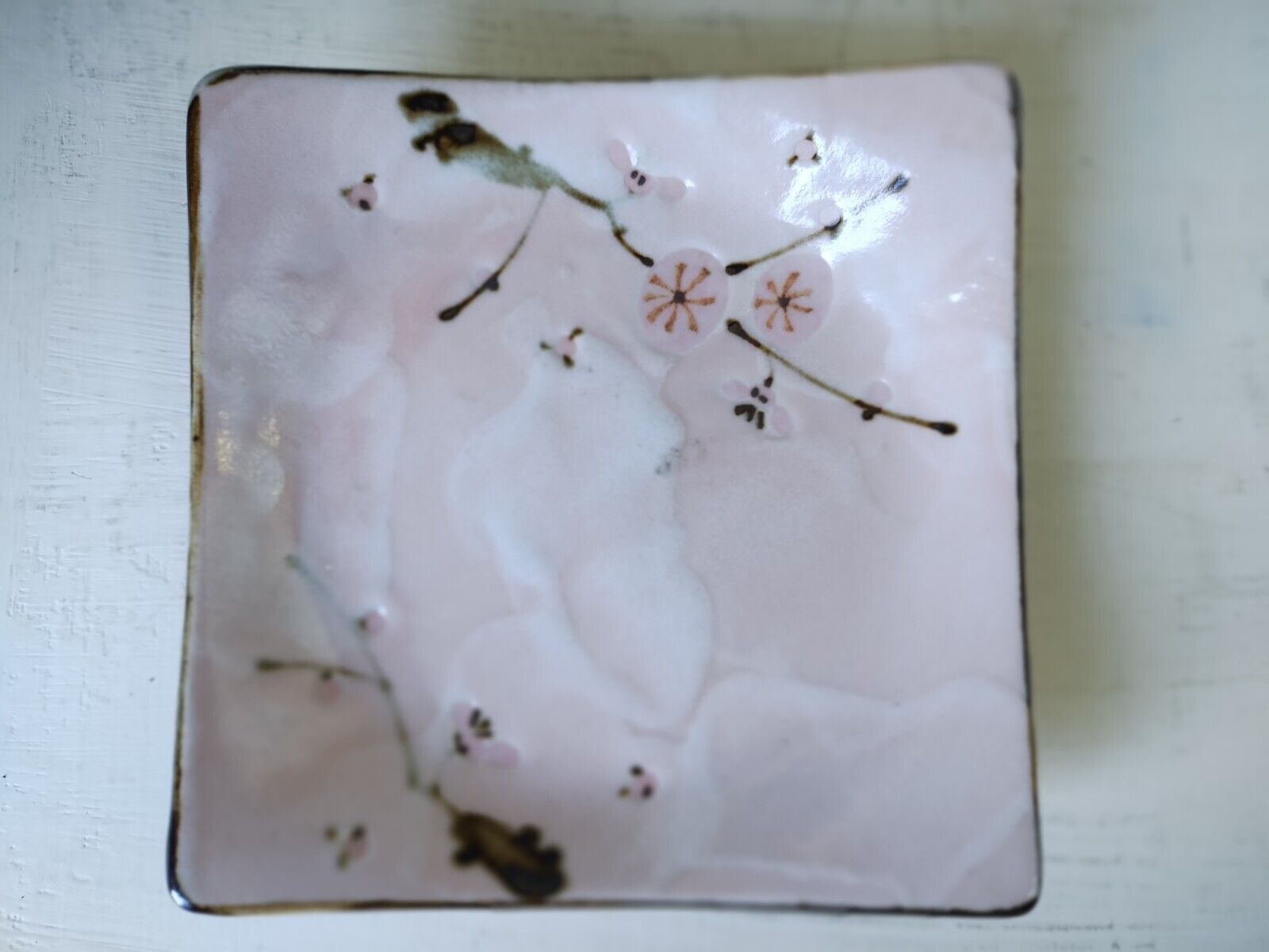 Vintage Japanese Porcelain Cherry Blossom Decorative Dish Trinket Japan  Pink