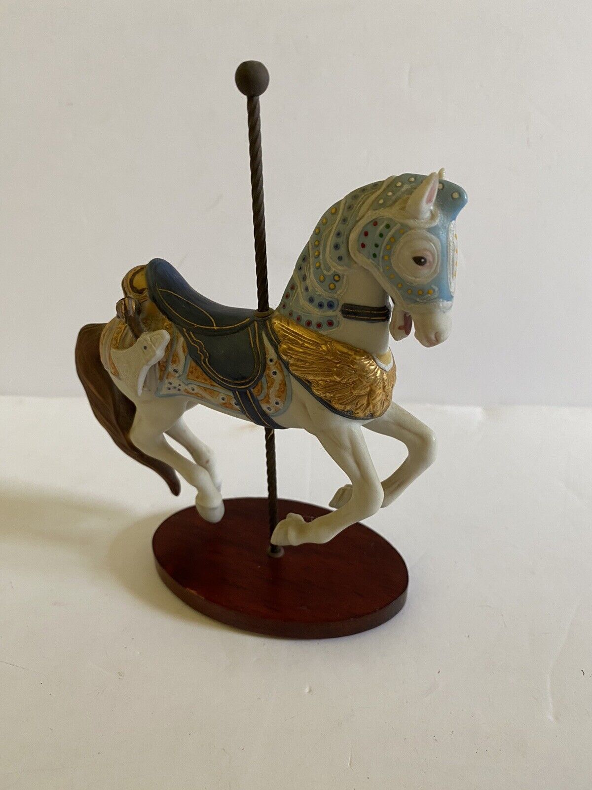Franklin Mint Carousel Horse, Armored Horse 1988 Ceramic William Manns Wood Base