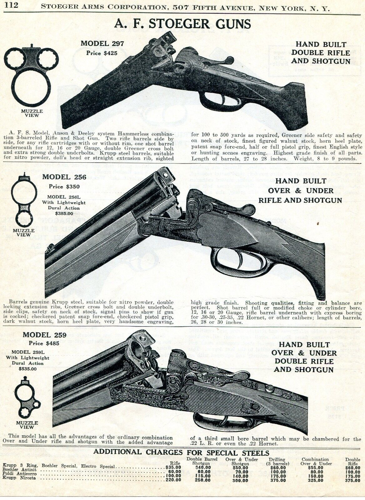 1939 Print Ad of AFS Stoeger Model 297 256 259 Rifle Shotgun Combo