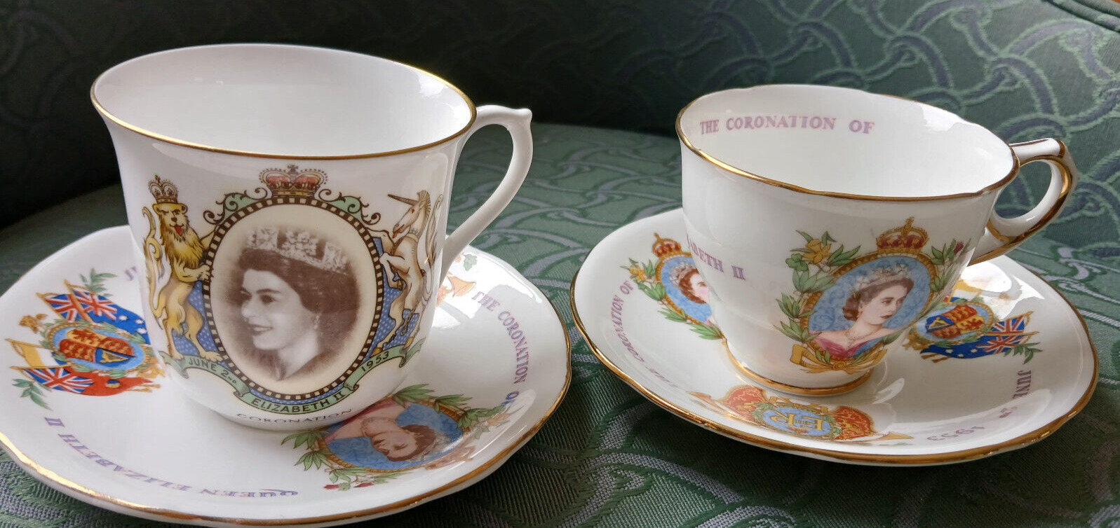 Queen Elizabeth II Coronation Tea Cup/Saucer June 1953 (2 sets) Stafford/Shelley