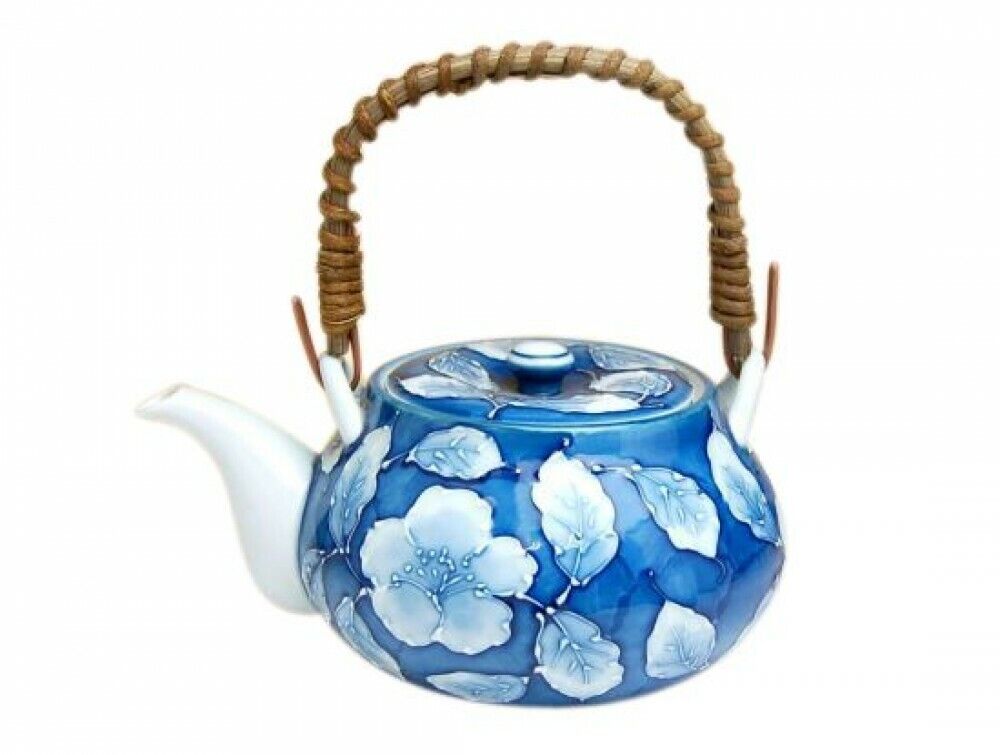 Dobin Arita yaki ware Japanese Green Tea pot Blue Kyoto Peony Botan 600ml Japan