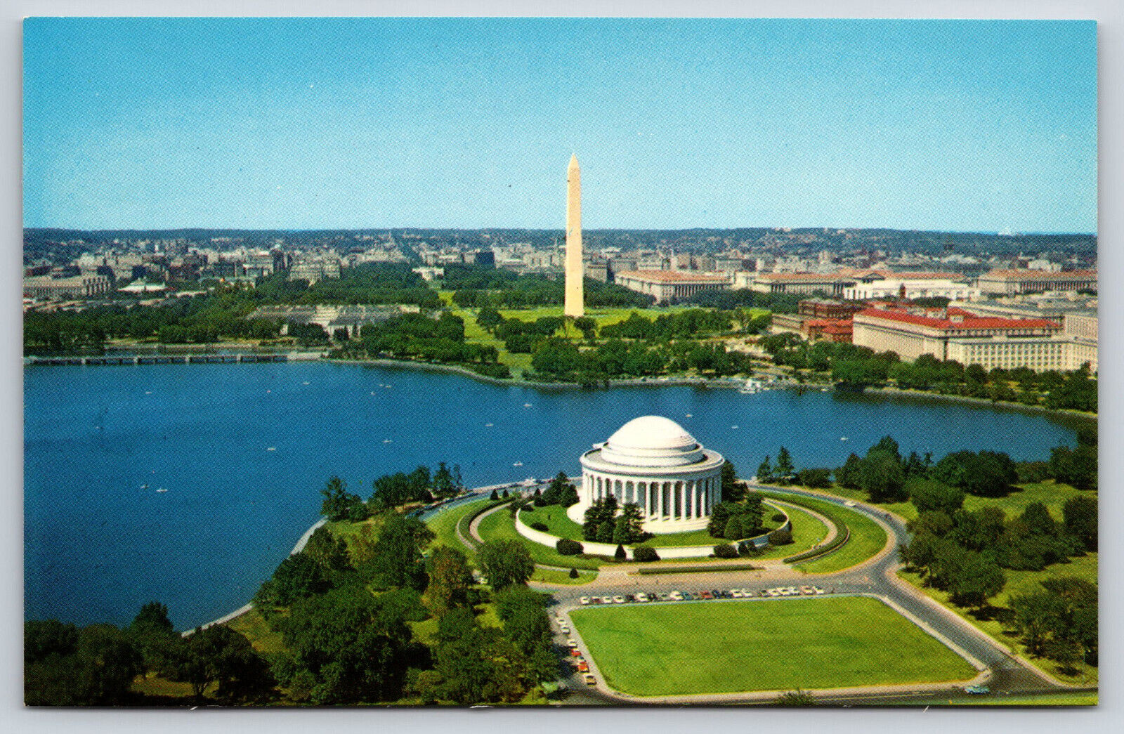 Postcard Washington, D.C. Jefferson Memorial Washington Monument Aerial View
