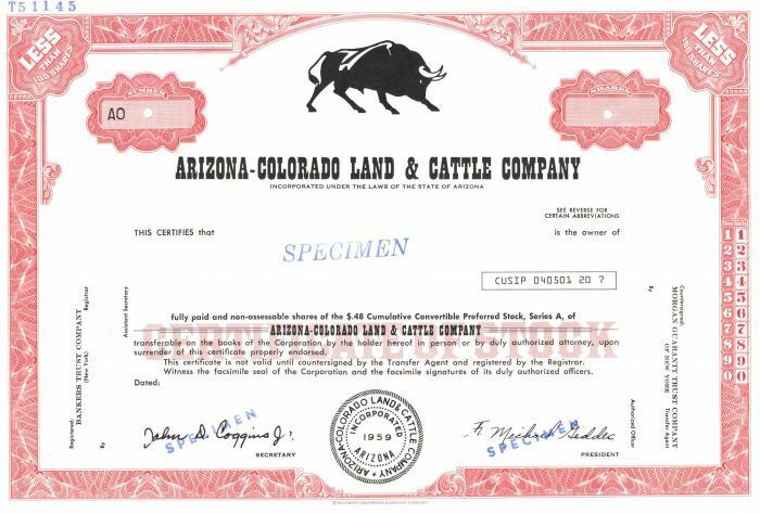 Arizona-Colorado Land and Cattle Co. - Stock Certificate - General Stocks