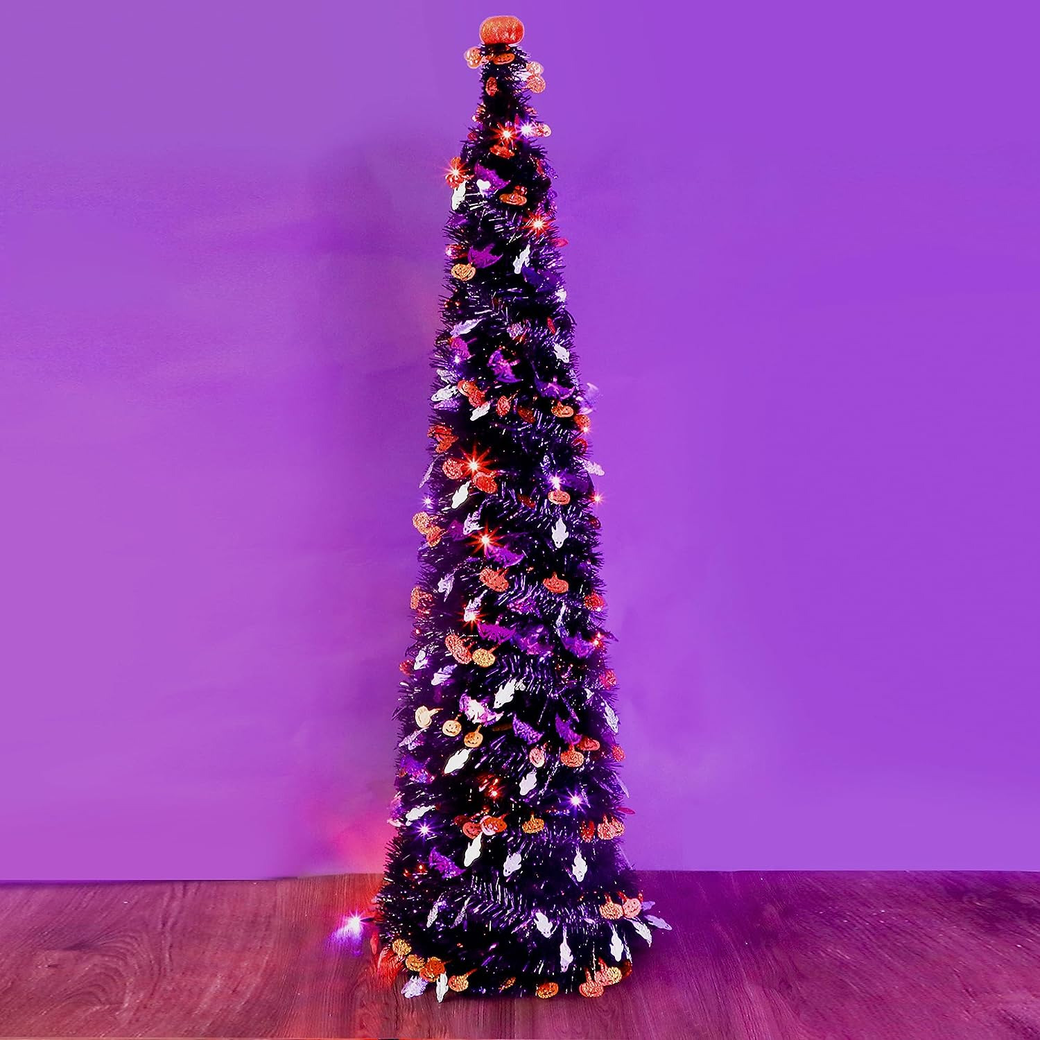 5Ft  Halloween Black Spooky Tree Pop up Collapsible Tinsel Pencil Tree Decor