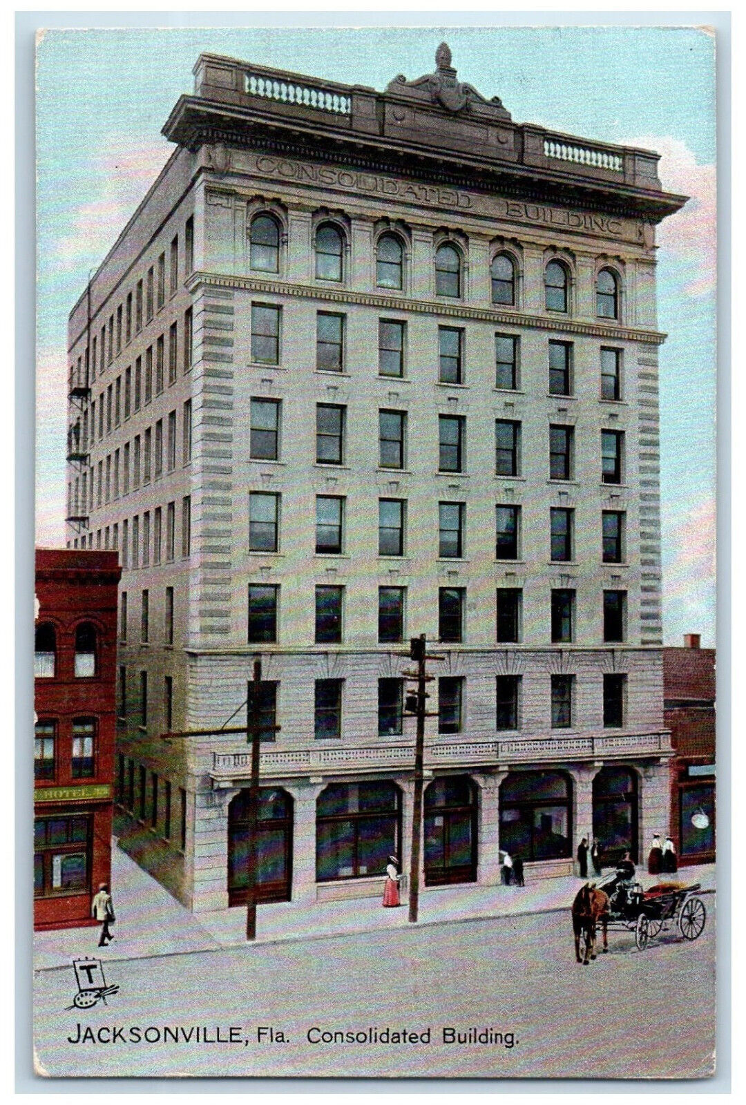 c1910 Consolidated Building Jacksonville FL Advertising Tuck Art Postcard
