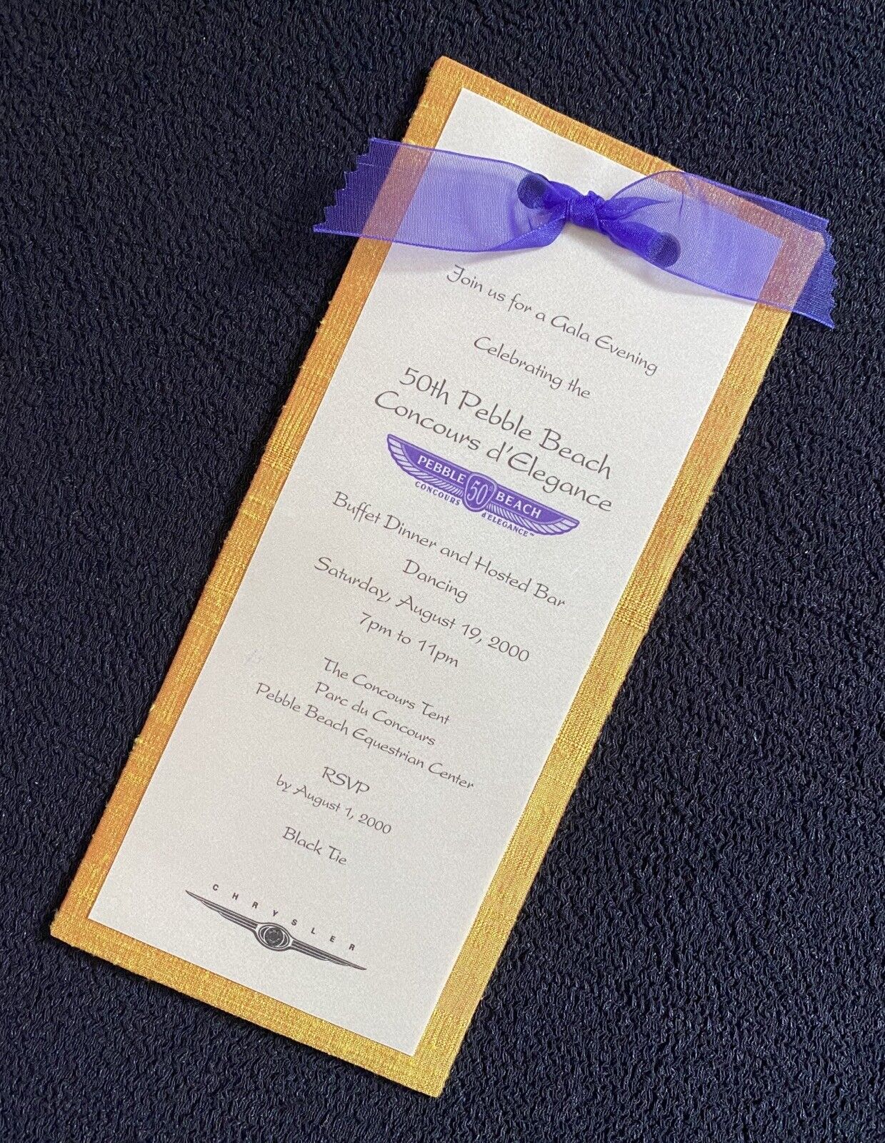 2000 Pebble Beach Concours 50th Anniv Black Tie Gala Dinner Special Event Ticket