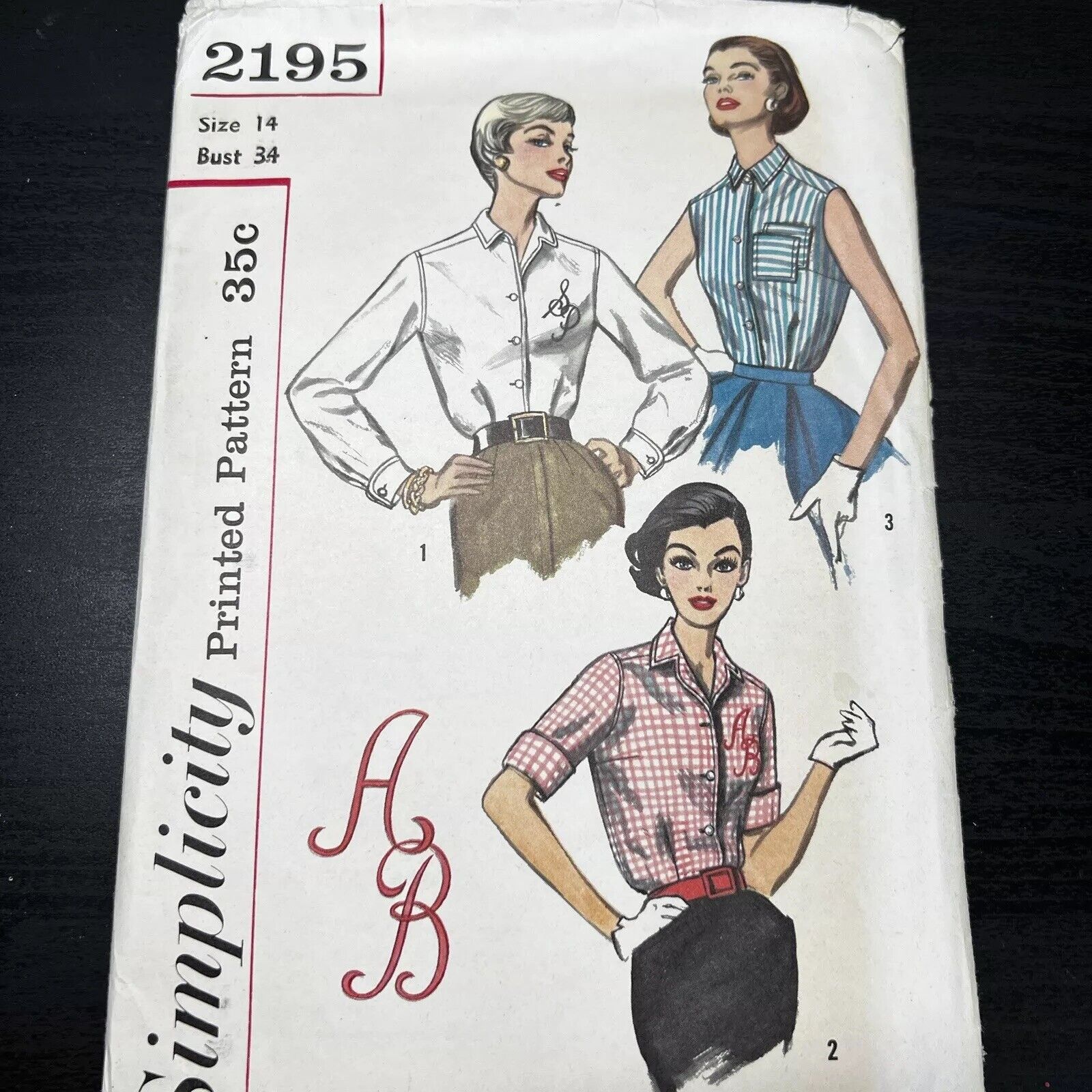 Vintage 1950s Simplicity 2195 Classic Shirtwaist Blouse Sewing Pattern 14 XS CUT