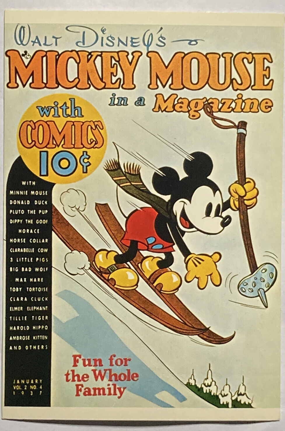 Mickey Mouse Magazine January 1937 Disney Christmas Skiing Postcard P2
