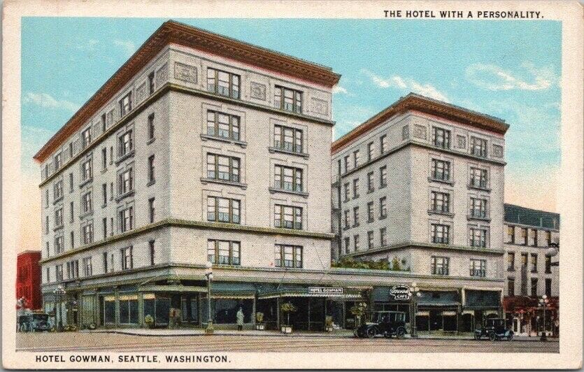 c1920s SEATTLE, Washington Postcard HOTEL GOWAN Street View / Curteich UNUSED