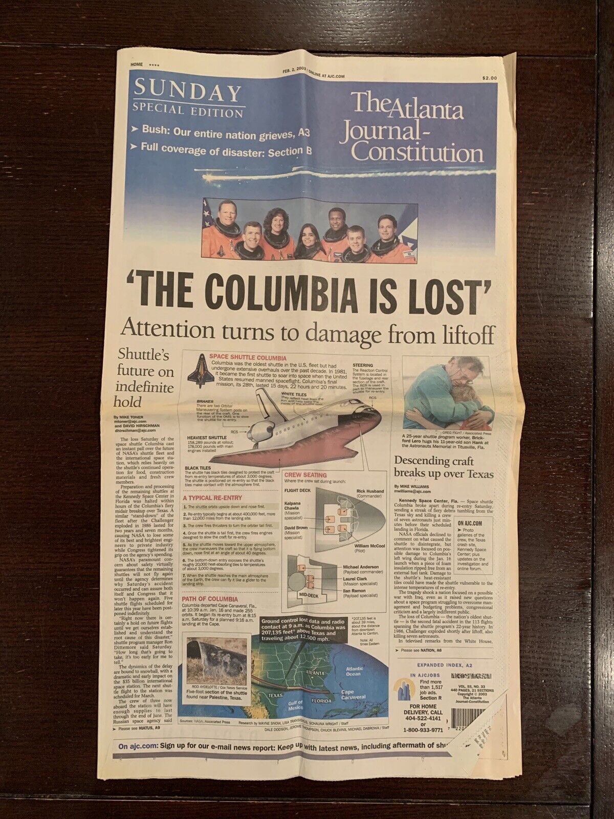 The Atlanta Journal Constitution ~ 'The Columbia is Lost' ~  February 2, 2003