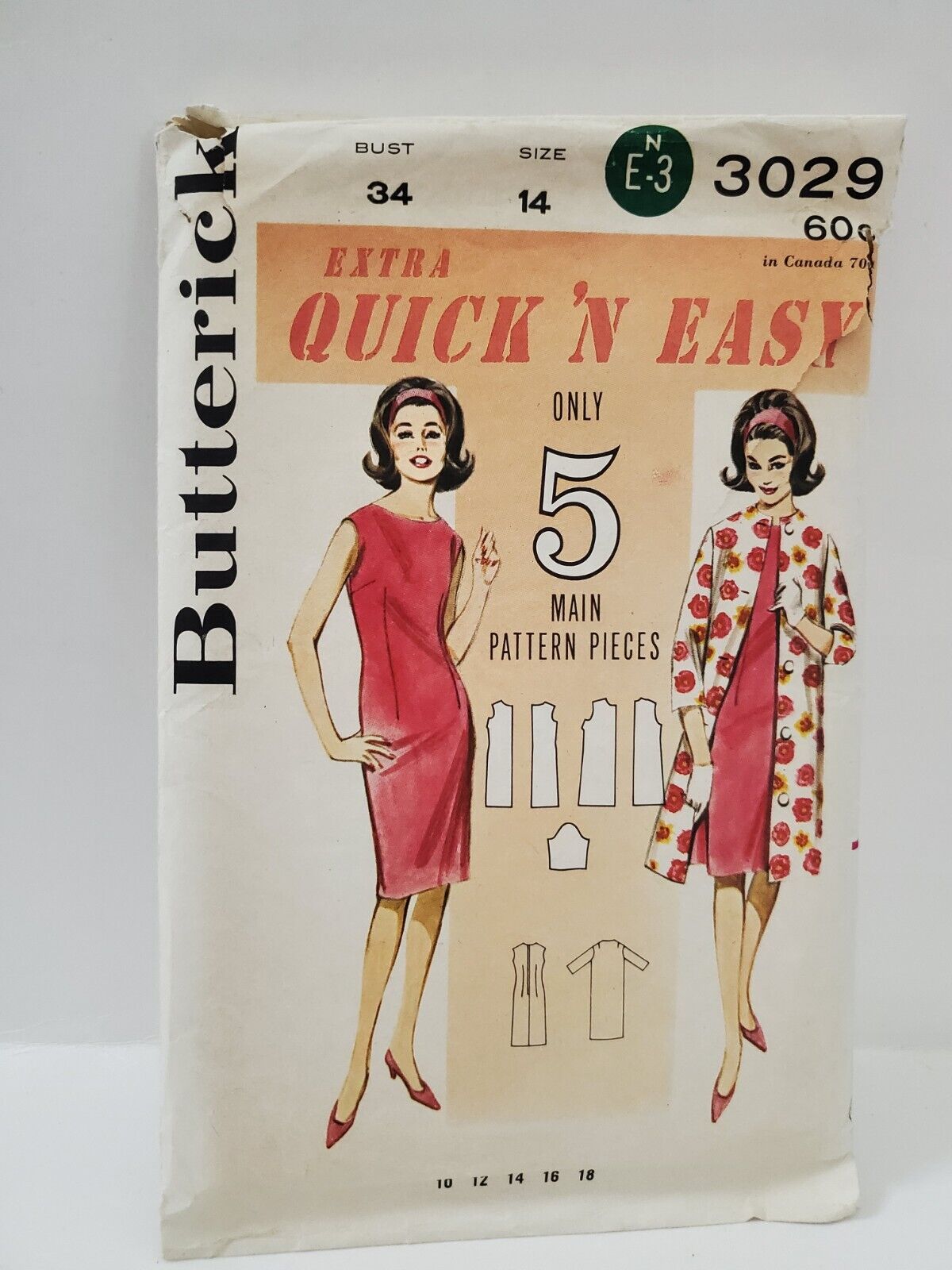 Butterick 3029 Size 14 Bust 34 Inches Cut and Complete