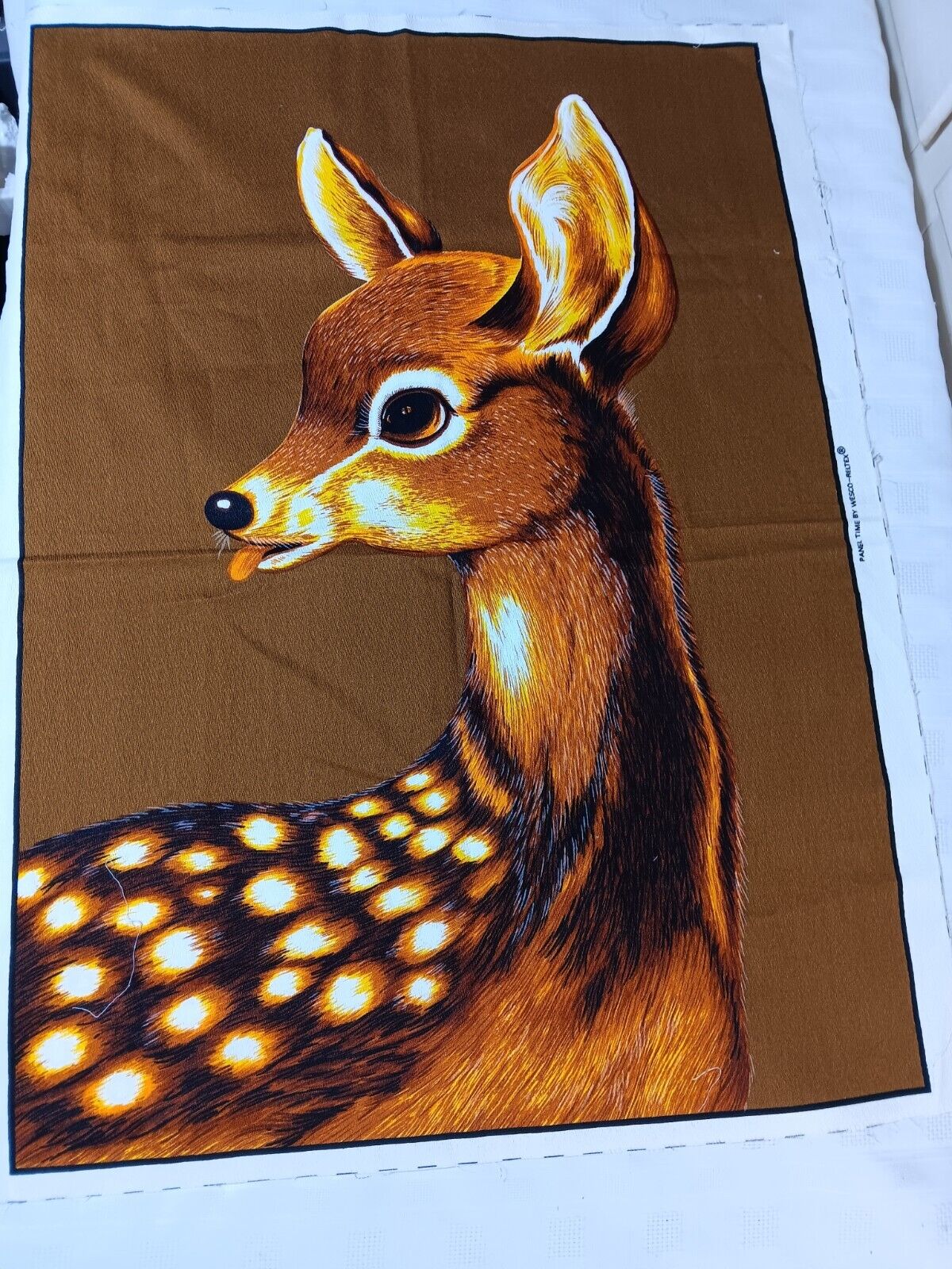 Vtg Wesco-Reltex Fabric Panel Deer Bambi Wilderness Pillow Wall Hanging 29\
