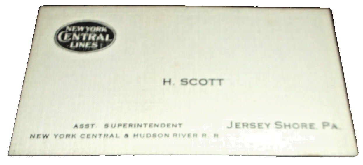 1918 NEW YORK CENTRAL RAILROAD NYC JERSEY SHORE PA ASST. SUPERINTENDENT CARD