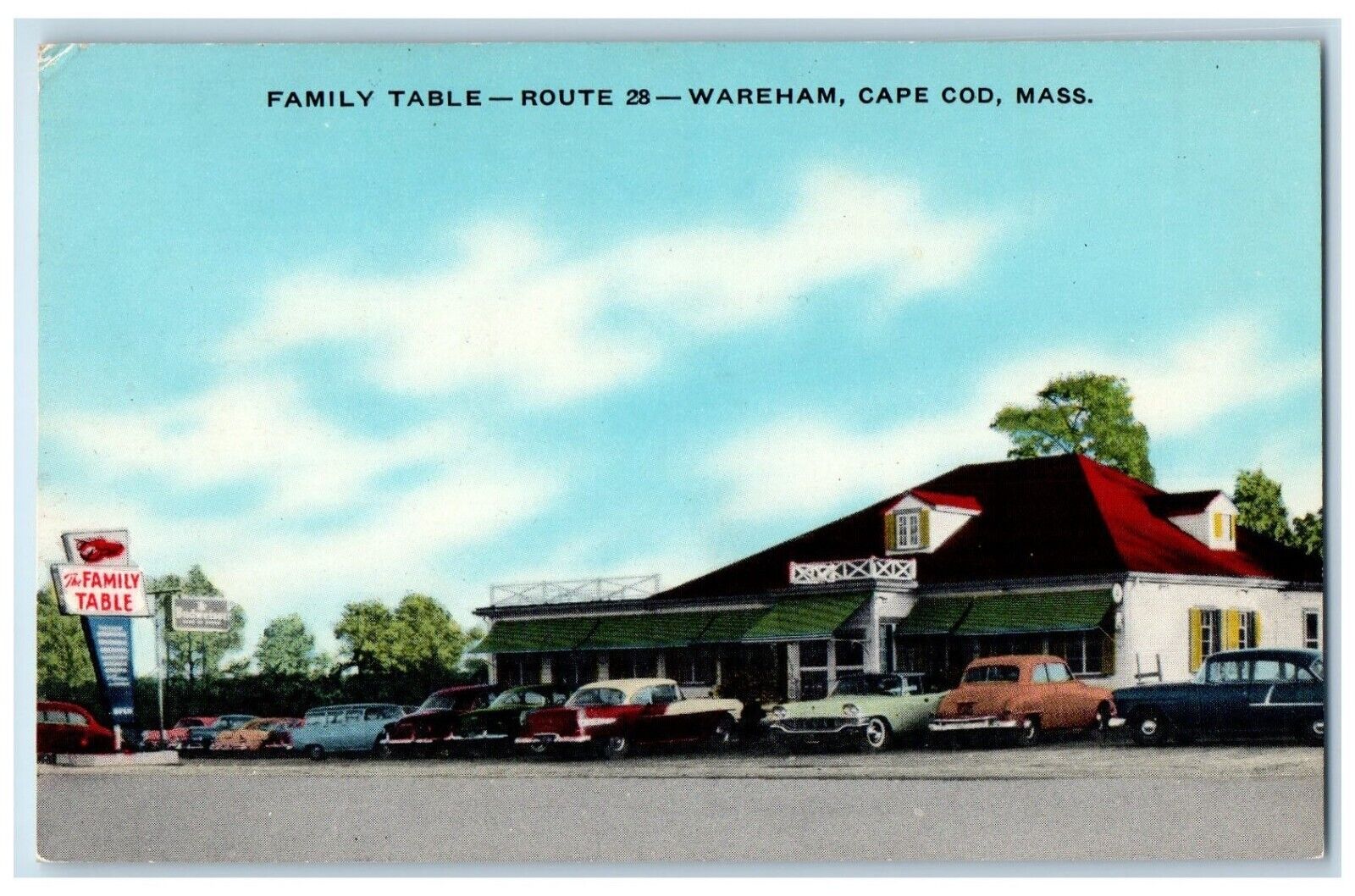 c1940 Family Table Route 28 Wareham Cape Cod Massachusetts MA Vintage Postcard