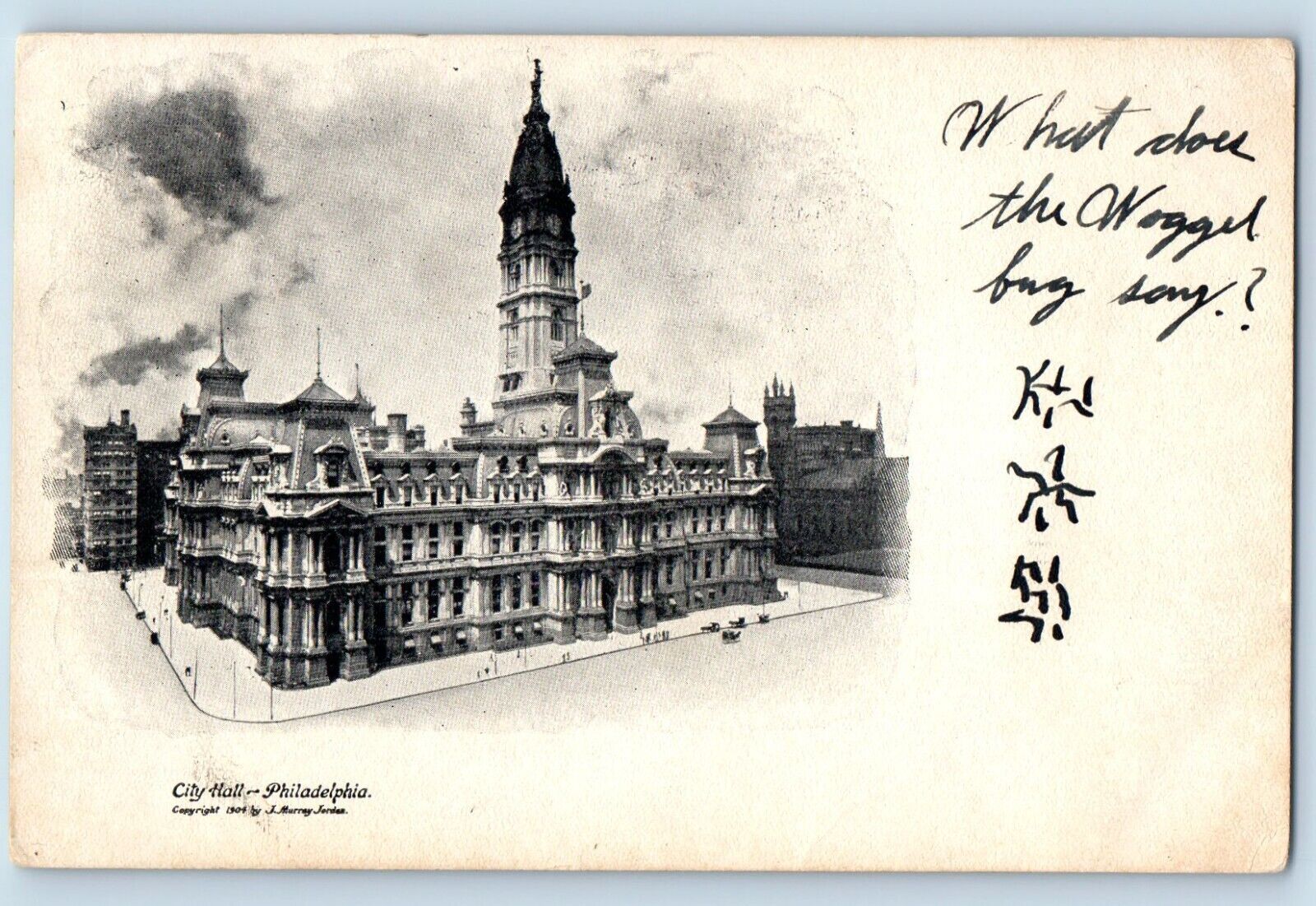 Philadelphia PA Postcard City Hall Building Street View Secret Code Cars 1905
